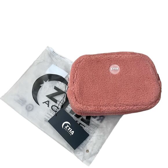 Zyia Warm Rose Cozette Crossbody Bag Sherpa Fleece Pink Belt Bag - Picture 2 of 8